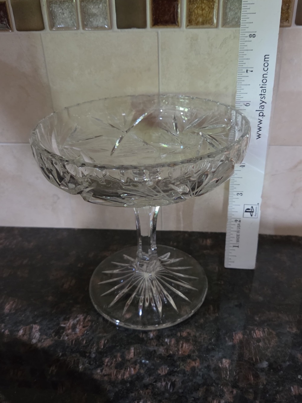 Cut Glass Compote Dish - Clear Crystal Pedestal Bowl